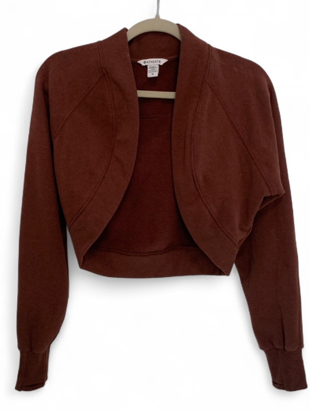 Athleta Retro Plush Brown Cropped Open-Front Shrug